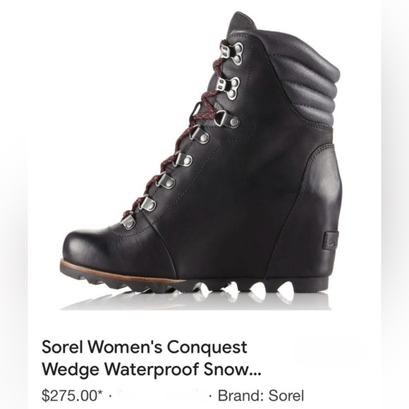 Sorel Conquest Wedge Heel Boots Lace Up Waterproof Leather Combat Hiking Black - Picture 3 of 13
